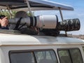 Photographers with telephoto lenses taking pictures on a game drive in Samburu National Park, Kenya Royalty Free Stock Photo