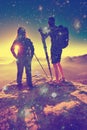 Photographers and  travelers on top on mountain, tourists Royalty Free Stock Photo