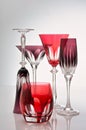 Set of different crystal glasses of different shapes, colors and uses