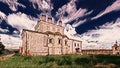 Photographic art picture of famous Goritsky orthodox monastery under blue cloudy sky in summer