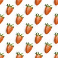 Photographic collage, seamless pattern with half red strawberry with green peduncle on a white background. Macro square