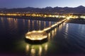 Night aerial view of the pier of Marina di Pietrasanta Tuscany Italy