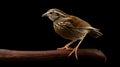 Photographic Portrait Of A Brown Quail Gripping A Wooden Stick