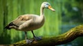Photographic Portrait Of A Goose On A Wood Branch
