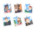 Photographic Print or Selfie Picture with People Characters Smiling Faces on It Vector Set