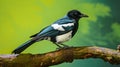 Photographic Style: Black And White Magpie On Wood Branch Royalty Free Stock Photo