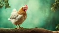 Photographic Style Chicken On Wood Branch With Green Background