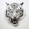 Photographically Detailed Angry White Tiger Head Drawing Royalty Free Stock Photo