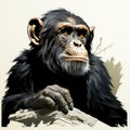 Photographically Detailed Art Illustration Of Chimp On Branch With Yellow Eyes