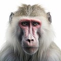 Photographically Detailed Baboon Close-up On White Background