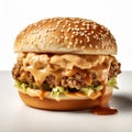Photographically Detailed Burger Covered In Sauce With Peanut Butter