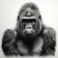 Photographically Detailed Gorilla Head Drawing On Gray Background