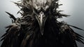 Photographically Detailed Portrait Of An Angry Dark Crow In Frostpunk Style