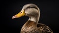 Photographically Detailed Portrait Of A Duck With A Yellow Beak Royalty Free Stock Photo