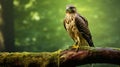 Photographically Detailed Portrait Of Hawk Perched On Wood Branch