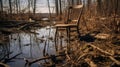 Photographically Detailed Portrait Of An Old Chair In The Swamp
