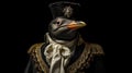 Photographically Detailed Portrait Of An Old-fashioned Bird In Military Attire