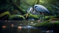 Photographically Detailed Portraits Of Blue Heron In Naturalistic Forest Scenes