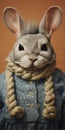 Photographically Detailed Portraitures Of A Ratty Bunny Wearing Blue And A Scarf