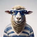 Photographically Detailed Portraitures: A Sheep Wearing Blue Glasses Royalty Free Stock Photo