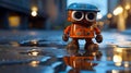 Photographically Detailed Toy Robot Portraitures On Rainy Streets Royalty Free Stock Photo