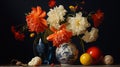 Photographically Detailed Vase With Orange Flowers In Baroque Still Life Style