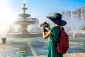 Photographing central fountain in Bucharest city Royalty Free Stock Photo