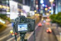 Photographing cityscape and traffic at night time. Camera in for