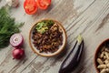 Photographing food flat lay Caucasian cuisine. Delicious Georgian dish on the table. Royalty Free Stock Photo