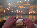 Photographing the Ganges in Hardiwar India. Evening ceremony or ritual Royalty Free Stock Photo