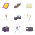 Photographing icons set, cartoon style