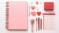 Photographs showcase a collection of love-themed stationery set beautifully.AI Generated