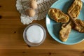 Photography from above of a typical Spanish dessert eaten during easter. Morning shot.Cinnamon,eggs,bread, sugar