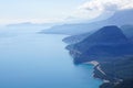 Aerial drone view of the sea and mountains - coastline near Antalya (Turkey)