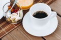 Breakfast with a good coffee and many fruits Royalty Free Stock Photo