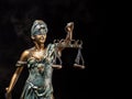 Photography of bronze themis sculpture, femida or justice goddess on dark background