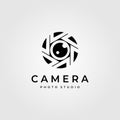 Photography camera lens logo vector minimalist illustration design