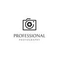 Photography camera logo, lens camera shutter, digital, line, professional, elegant and modern. Logo can be used for studio, Royalty Free Stock Photo