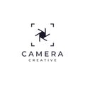 Photography camera logo, lens camera shutter, digital, line, professional, elegant and modern. Logo can be used for studio,