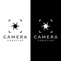 Photography camera logo, lens camera shutter, digital, line, professional, elegant and modern. Logo can be used for studio, Royalty Free Stock Photo