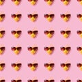Photography collage lemon vacation in sunglasses on pink background seamless pattern
