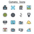 Photography color line icon set