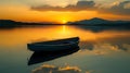 Golden Hour Serenity: A Reflective Lake Evening./n Royalty Free Stock Photo
