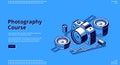 Photography courses, classes isometric web banner
