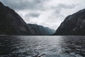 Dark deep water of fjord in wild Norway - Eidfjord