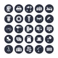 Photography equipment flat glyph icons. Digital camera, lighting, video cameras, accessories, memory card. Vector