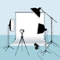 Photography equipment flat vector illustration, white background for taking picture. Photo studio white blank background with Royalty Free Stock Photo