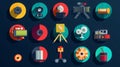 Photography equipment icons set in flat style. Vector illustration for web design Royalty Free Stock Photo