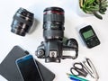 Photography gear kit on the work desk