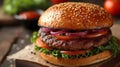 Photography of homemade tasty burger. Delicious fresh American food